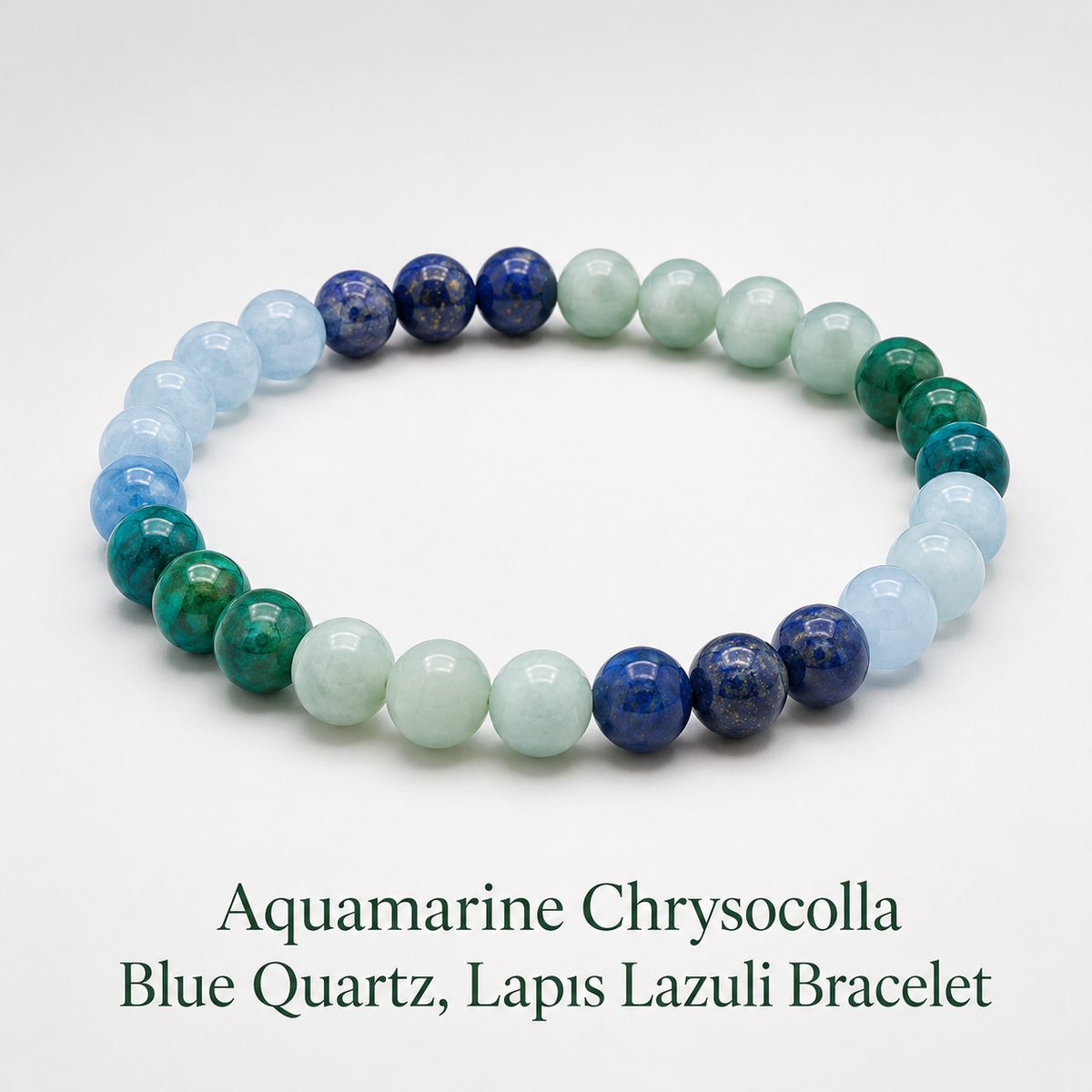 Bracelet for Thyroid having Aquamarine Chrysocolla Blue Quartz and Lapis Lazuli