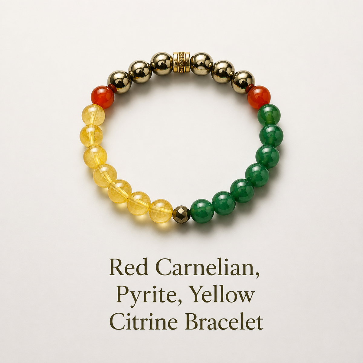 Triumphant Trio: Red Carnelian, Pyrite, Yellow Citrine Bracelet for Success and Prosperity