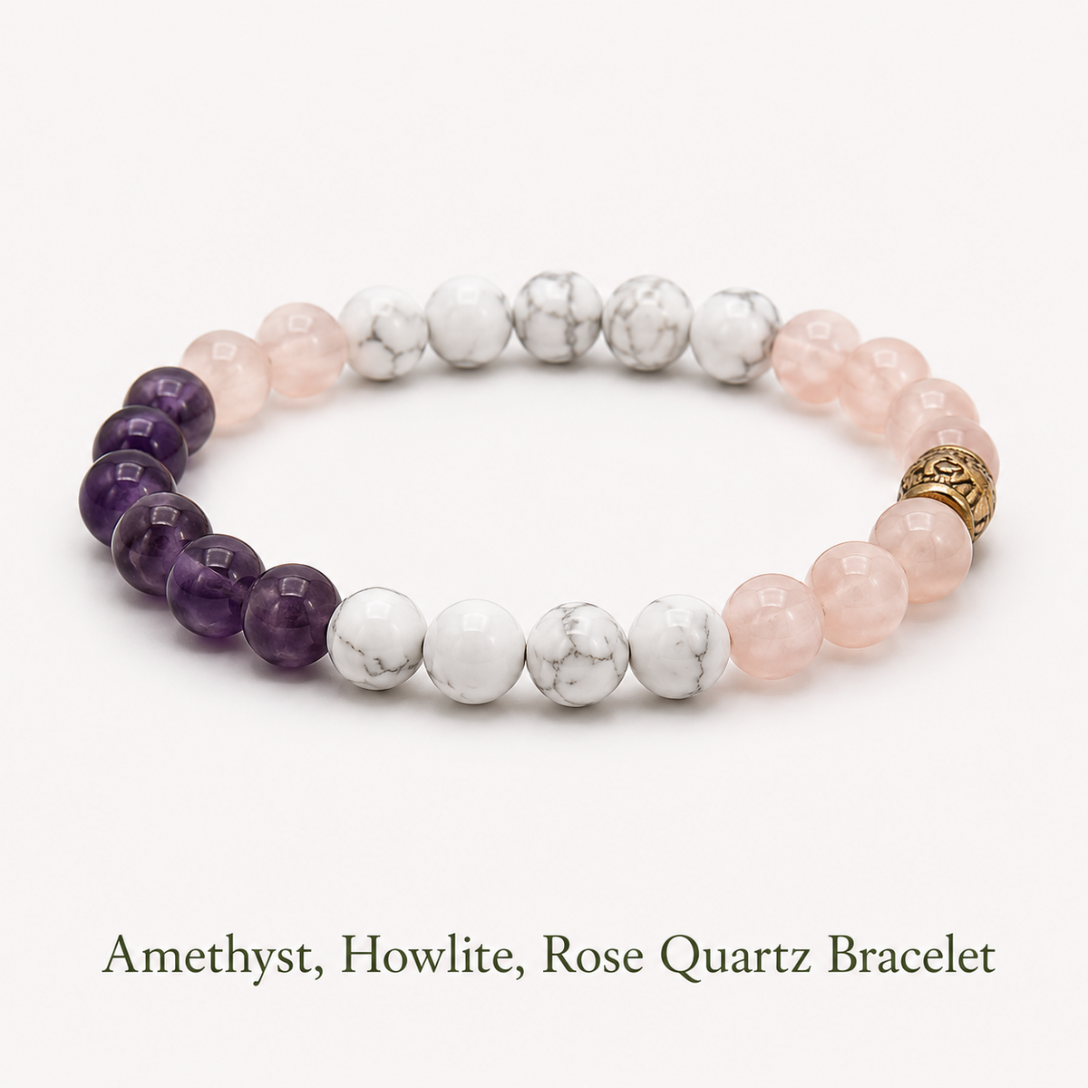 Calmness and Anger Control Crystal Bracelet having Amethyst, Howlite, Rose Quartz