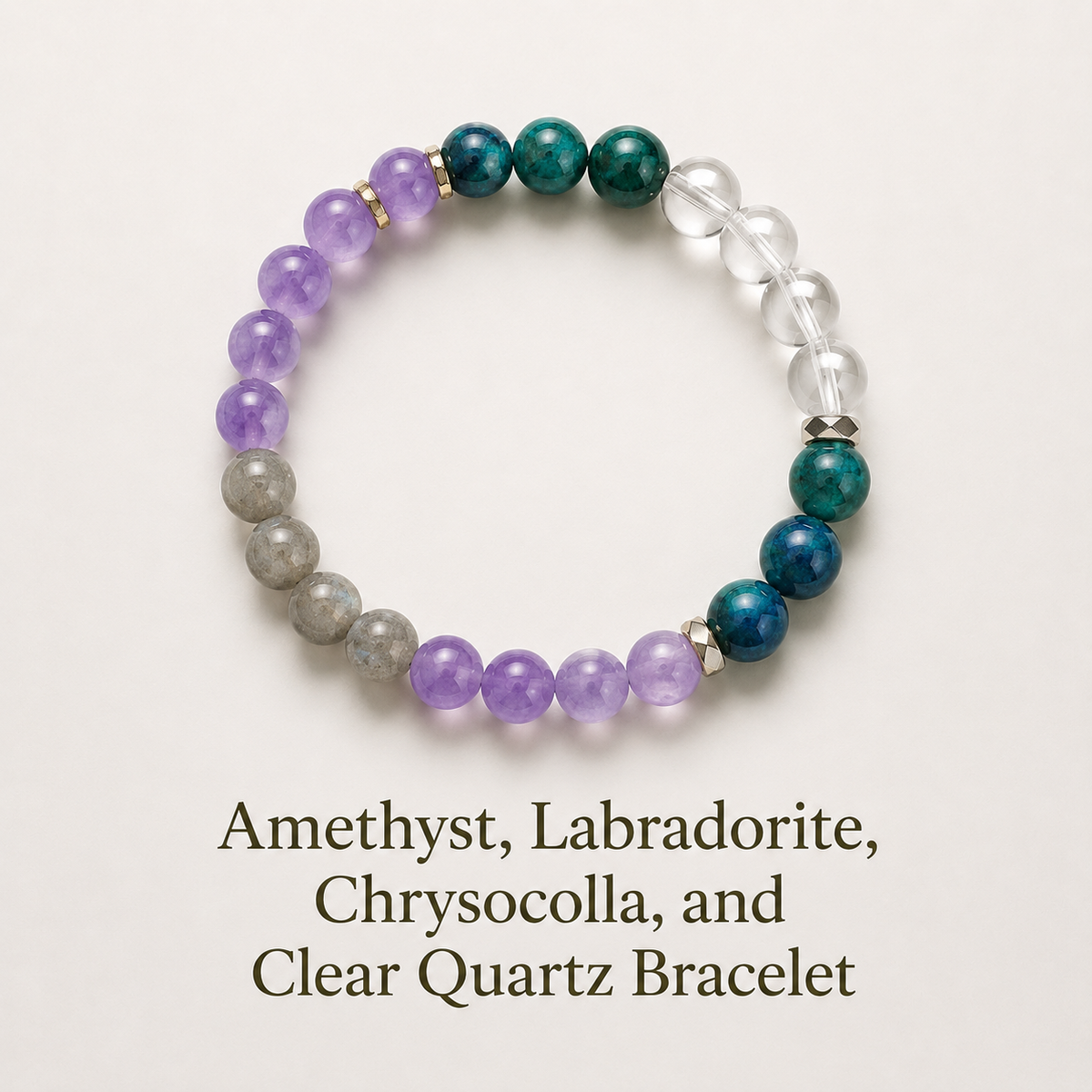 Amethyst, Labradorite, Chrysocolla, and Clear Quartz Bracelet to enhance your meditation practice
