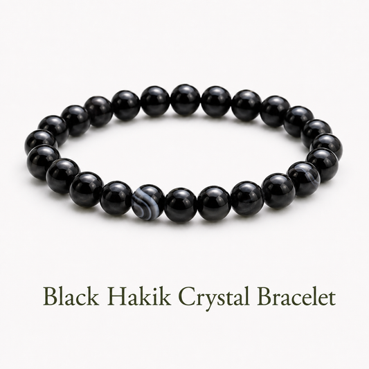 Black Hakik Crystal Bracelet for Protection from Evil Eye and Black Magic
