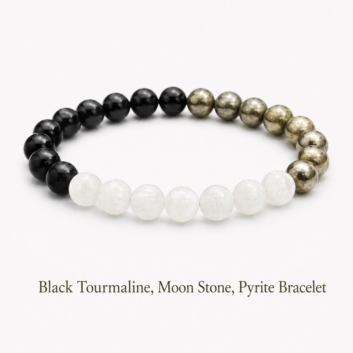 Black Tourmaline, Moon Stone, Pyrite Bracelet for Protection, Balance and Missing Number 2, 6 and 8