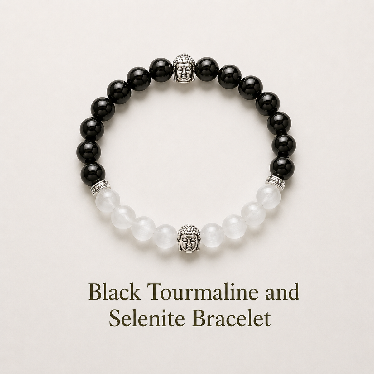 Black Tourmaline and Selenite Bracelet for Positive Energy and Protection