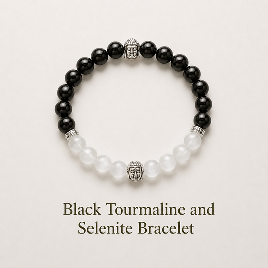 Black Tourmaline and Selenite Bracelet for Positive Energy and Protection