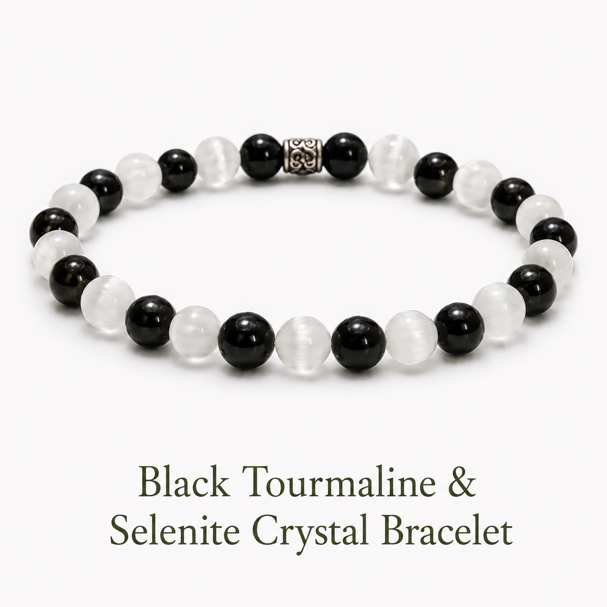 Black Tourmaline & Selenite Crystal Bracelet to protect evil eye, negative energy and bring clarity