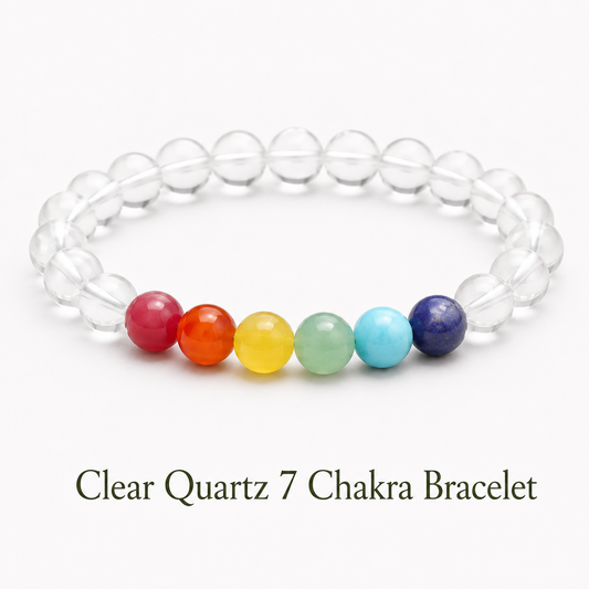Clear Quartz 7 Chakra Bracelet for Emotional Stability and Manifestation