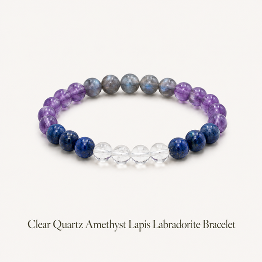 Meditation Bracelet having Clear Quartz Amethyst Lapis Labradorite