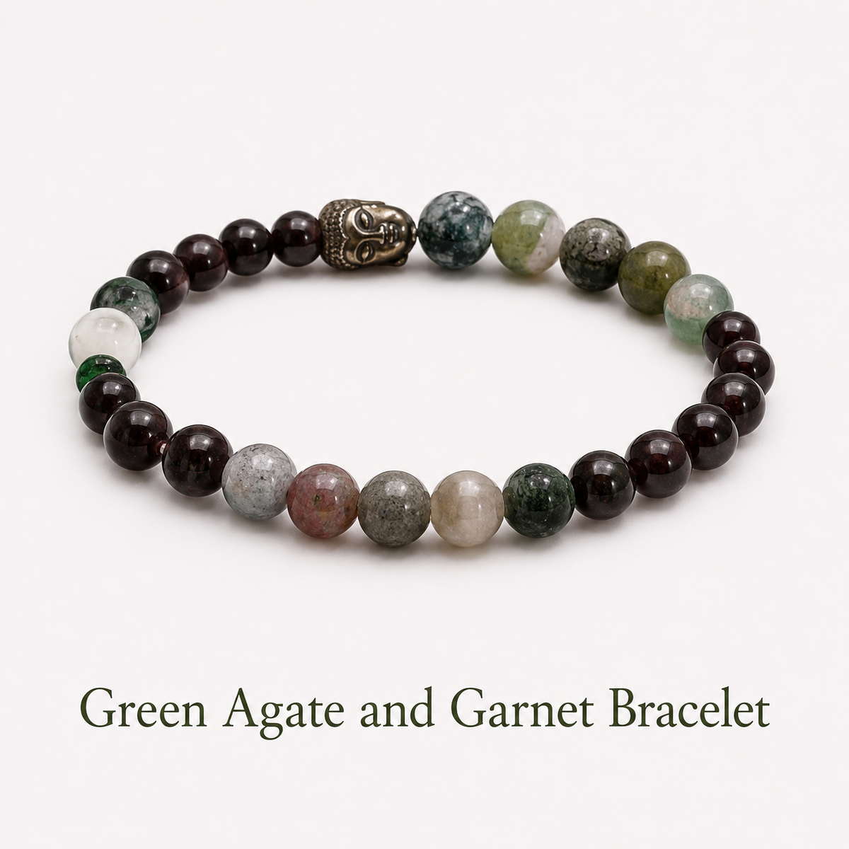 Healing and Blood Purifier Crystal Bracelet having Green Agate and Garnet