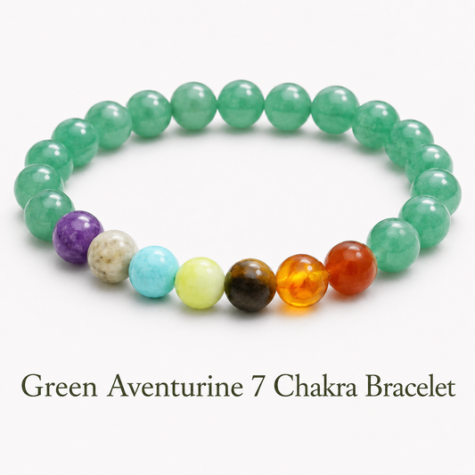 Green Aventurine 7 Chakra Bracelet for Prosperity and Chakra Balance for Missing Number 5
