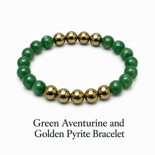 Green Aventurine and Golden Pyrite Bracelet to Increase Strength Will Power & Confidence