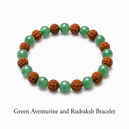Green Aventurine and Rudraksh Bracelet for Spiritual Growth, Emotional Balance and Healing