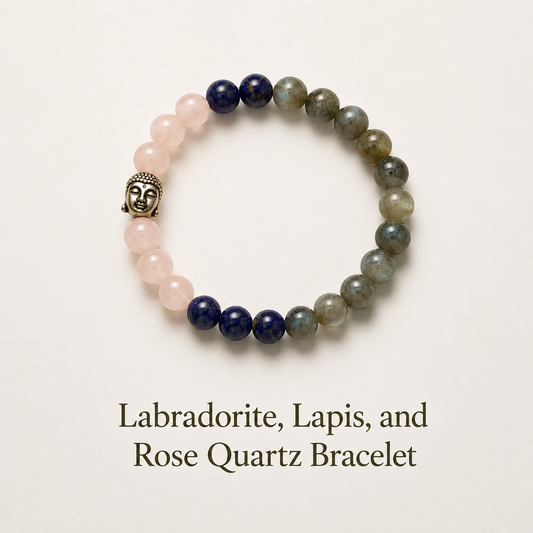 Labradorite, Lapis, and Rose Quartz Bracelet For Inner Strength and Emotional Well Being