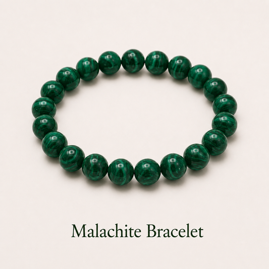 Malachite Bracelet Associated with Heart Chakra and Help with Emotional Healing and Self Reflection
