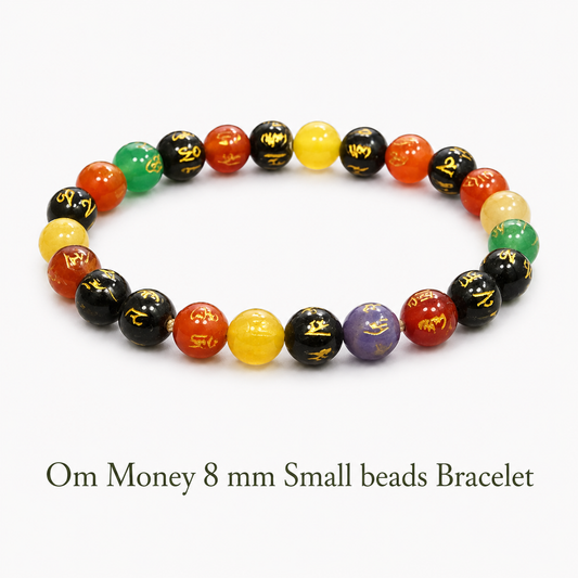 Om Money 8 mm Small beads Bracelet for Happiness Prosperity and Good Fortune