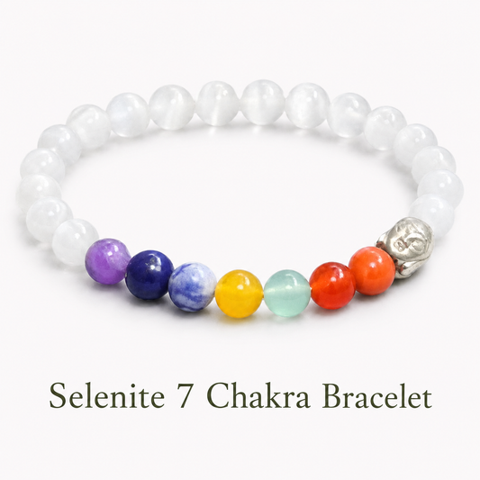 Selenite 7 Chakra Bracelet for Peace and clarity, improve connections, remove blocked power